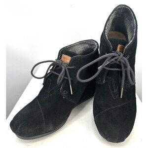 TOMS Desert Suede Wedge Heel Shoes Ankle Booties Lace Up Black Womens Size 8.5